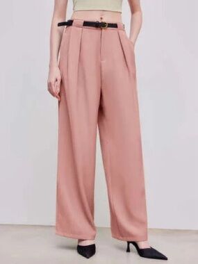 Cider Belted  Dusky Pink Mid-Rise Wide Leg Trousers Size XL/10